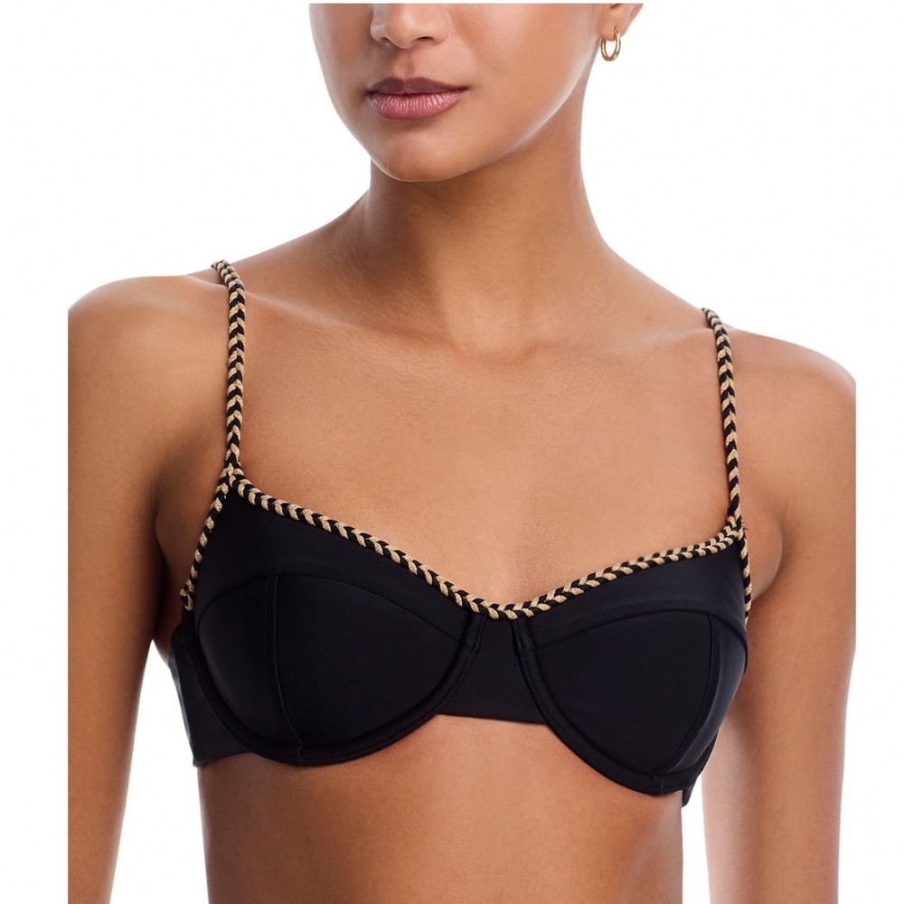 Ramy Brook Braided Mona Bikini Top Black Sweetheart Underwire Swim Size Medium